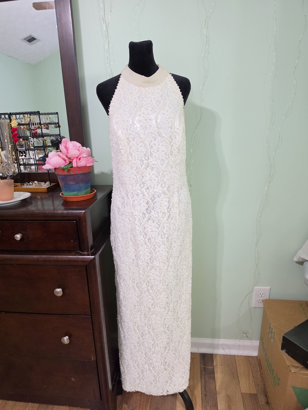 vintage 1990s St. Tropez for David's Bridal lace wedding dress.